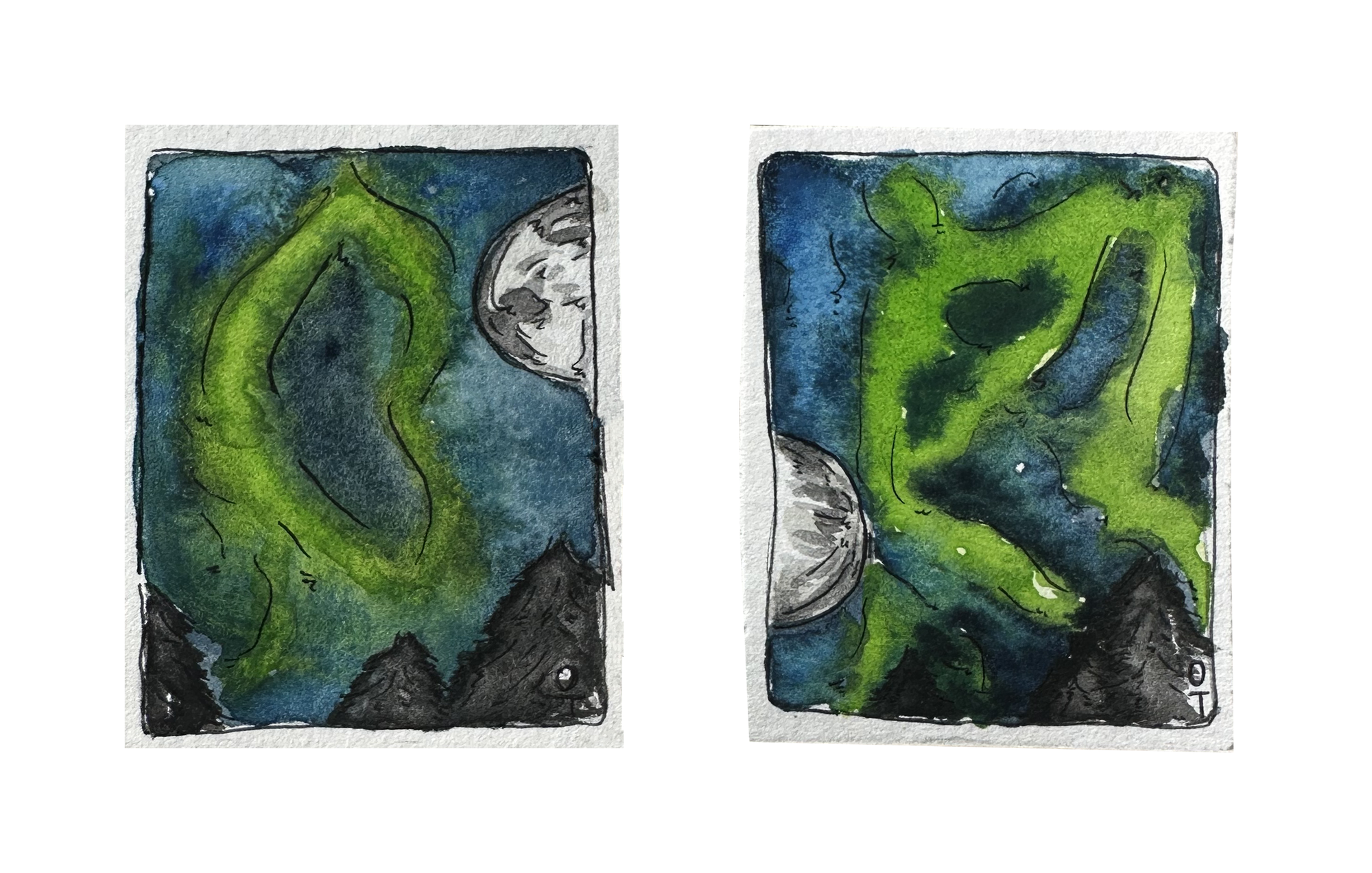 Best Friends Northern Lights Mini Original Paintings