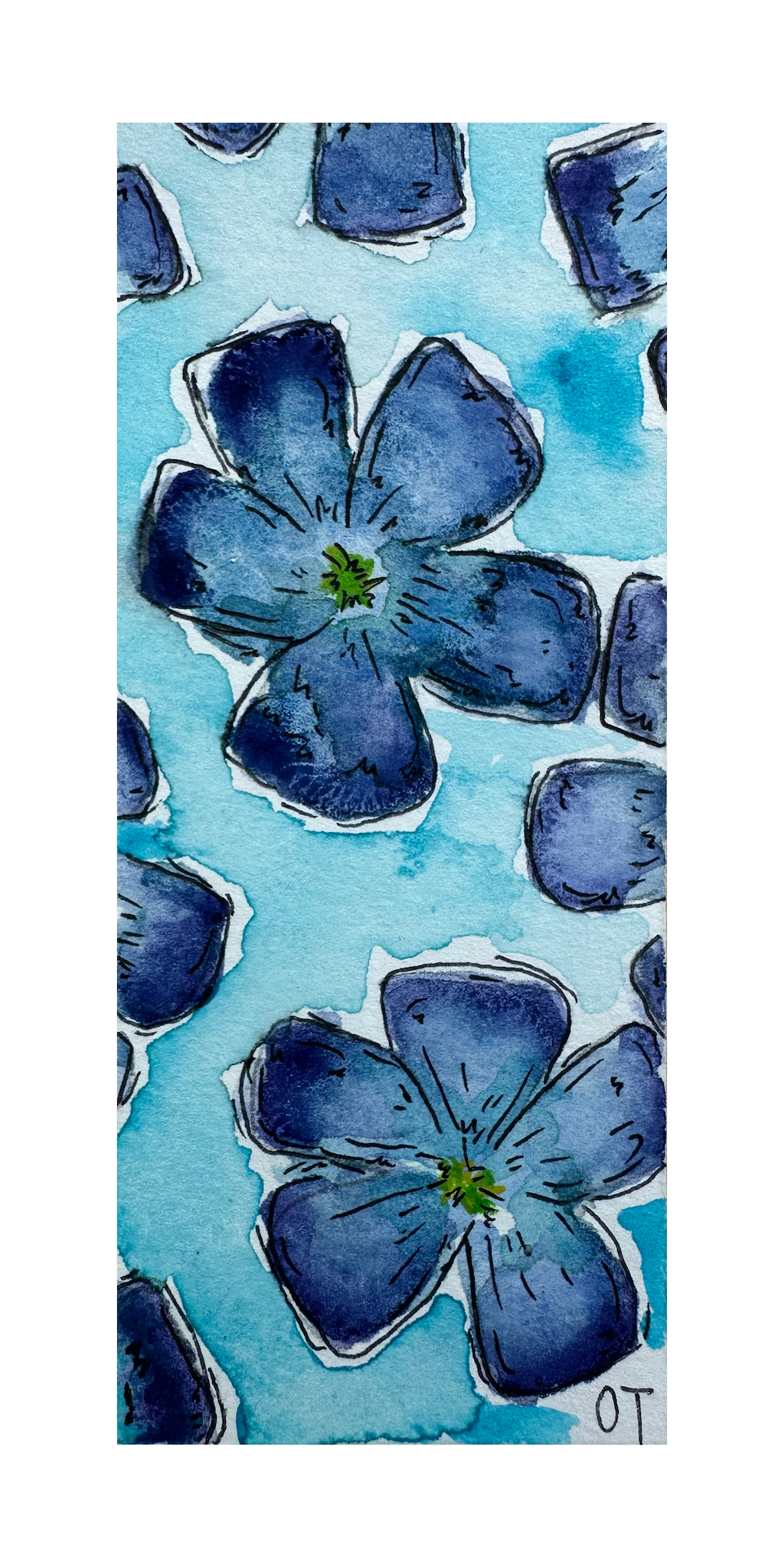 Large Blue Flax Flower Mini Original Painting