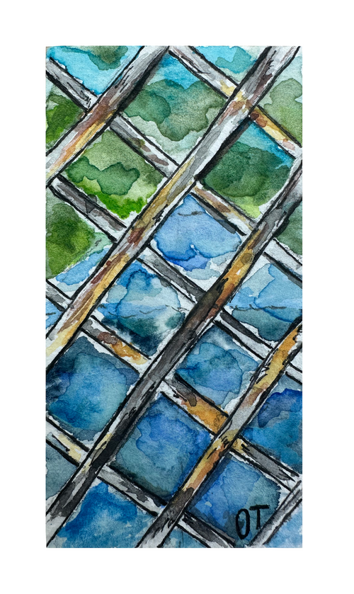 Abstract River Through A Fence Mini Original Painting